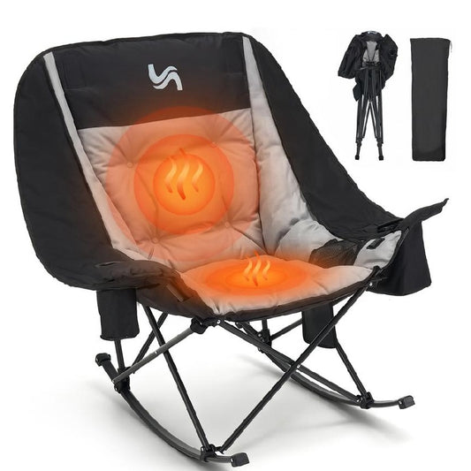 Oversized Heated Folding Rocking Camping Chair with Padded Seat