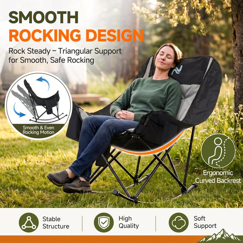 Oversized Heated Folding Rocking Camping Chair with Padded Seat