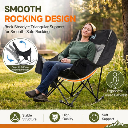 Oversized Heated Folding Rocking Camping Chair with Padded Seat