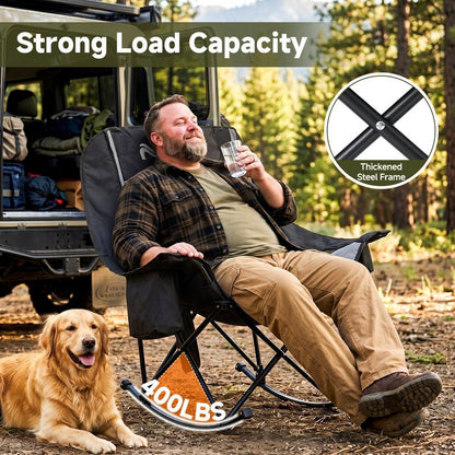 Oversized Heated Folding Rocking Camping Chair with Padded Seat