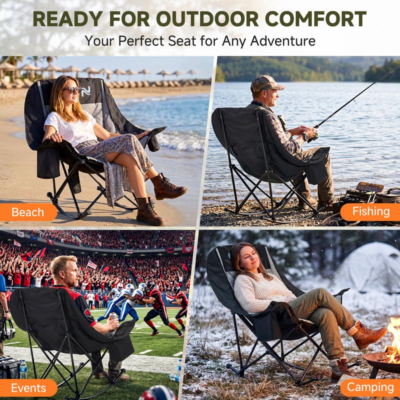 Oversized Heated Folding Rocking Camping Chair with Padded Seat
