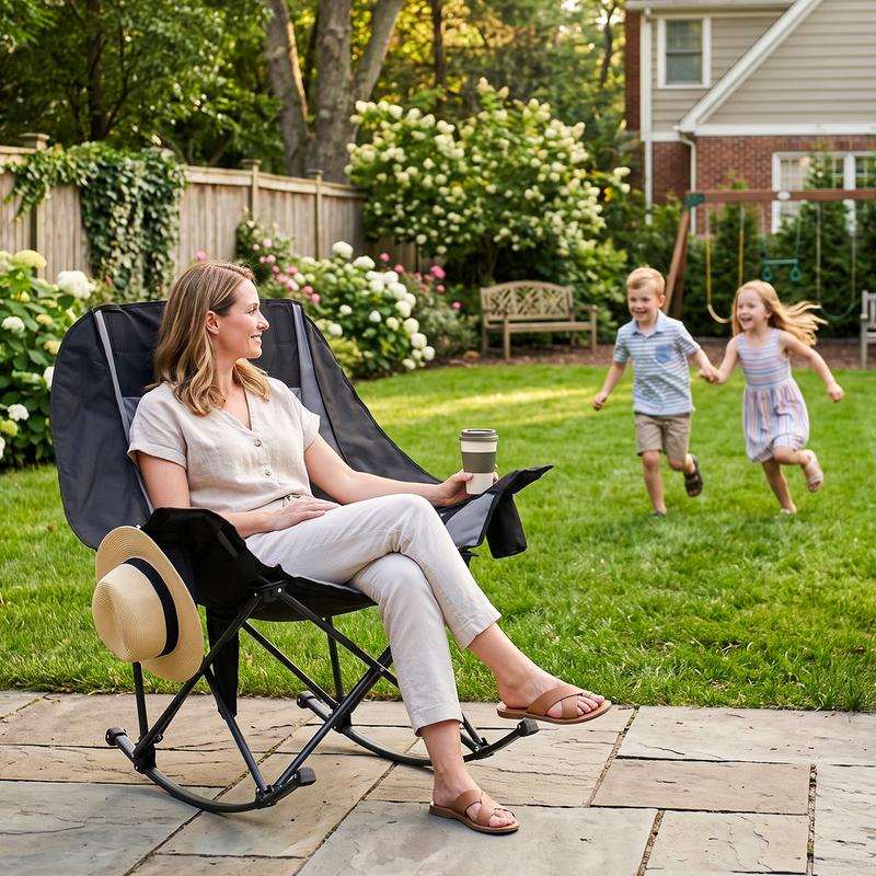 Oversized Heated Folding Rocking Camping Chair with Padded Seat