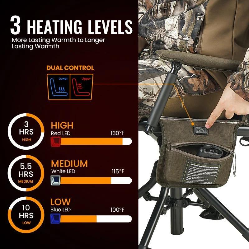 Heated Swivel Hunting Chair with Adjustable Height and Armrests