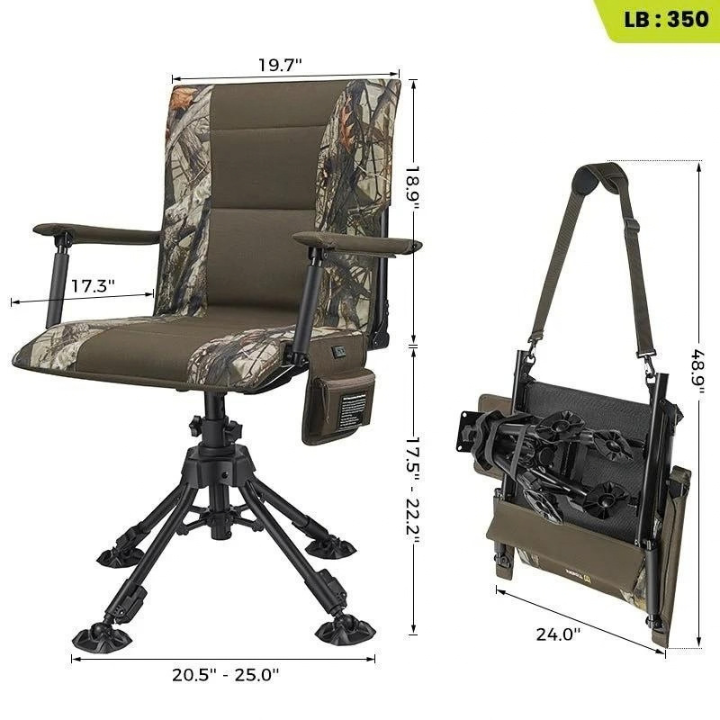 Heated Swivel Hunting Chair with Adjustable Height and Armrests