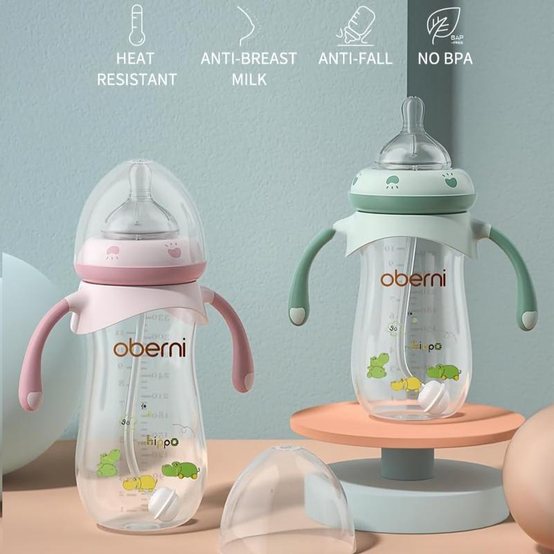 Wide Neck Anti Colic Baby Feeding Bottles with Handles and Straw